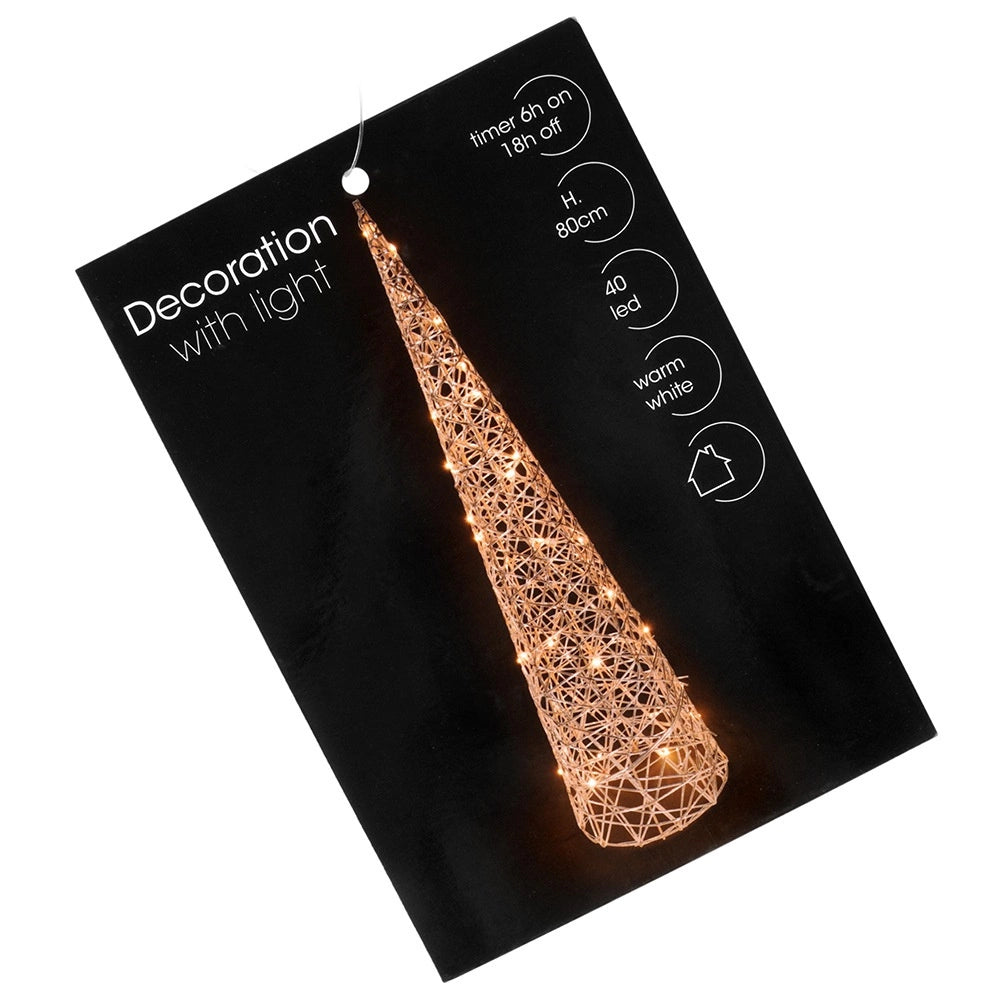 LED Christmas Cone Tree, Gold, 40 Lights, 80 cm