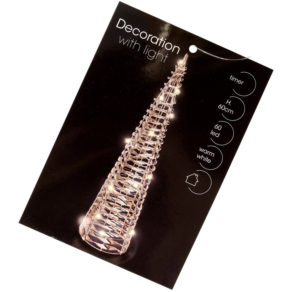 LED Christmas Cone Tree, Gold, 60 cm, Timer Function