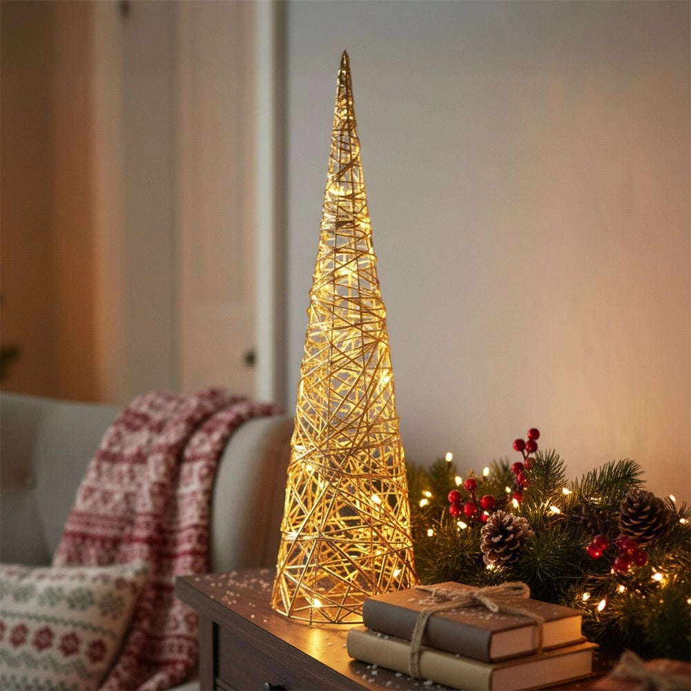 LED Christmas Cone Tree, Gold, 60 cm, Timer Function