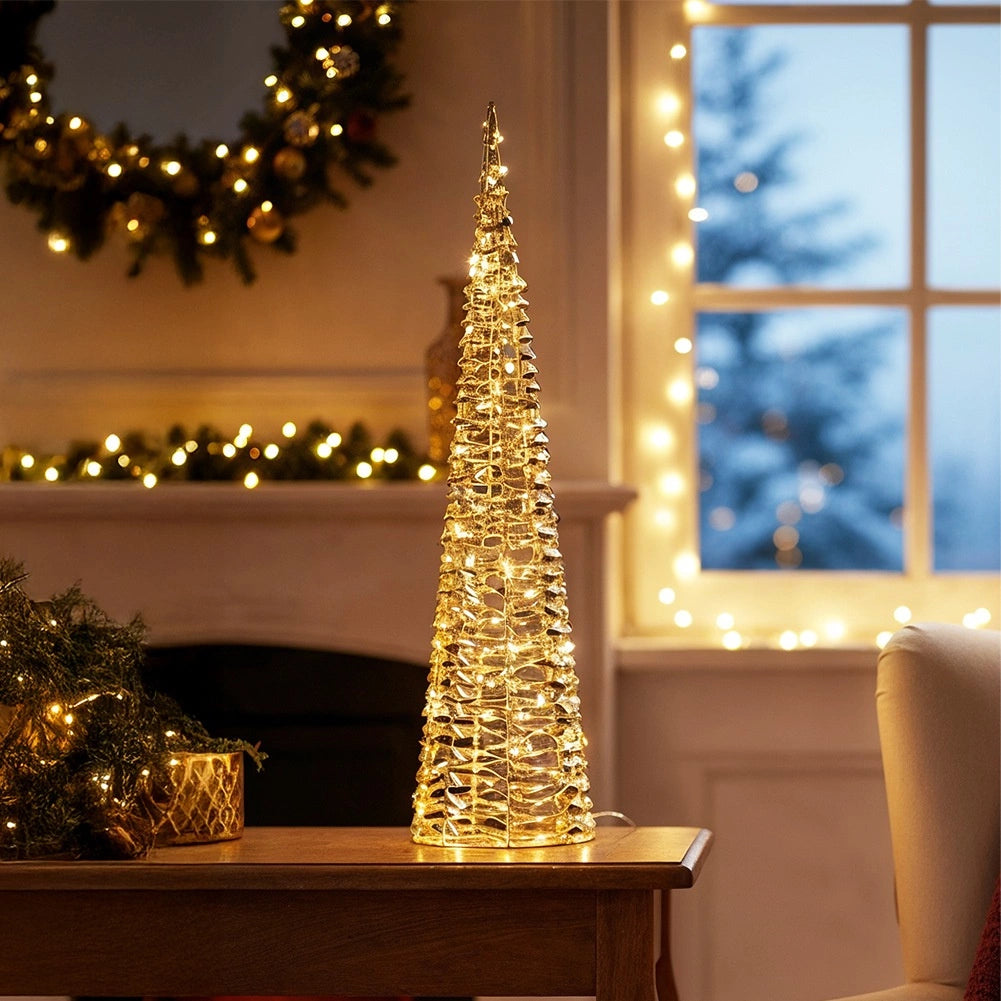 LED Christmas Cone Tree, Gold, 60 cm, Timer Function