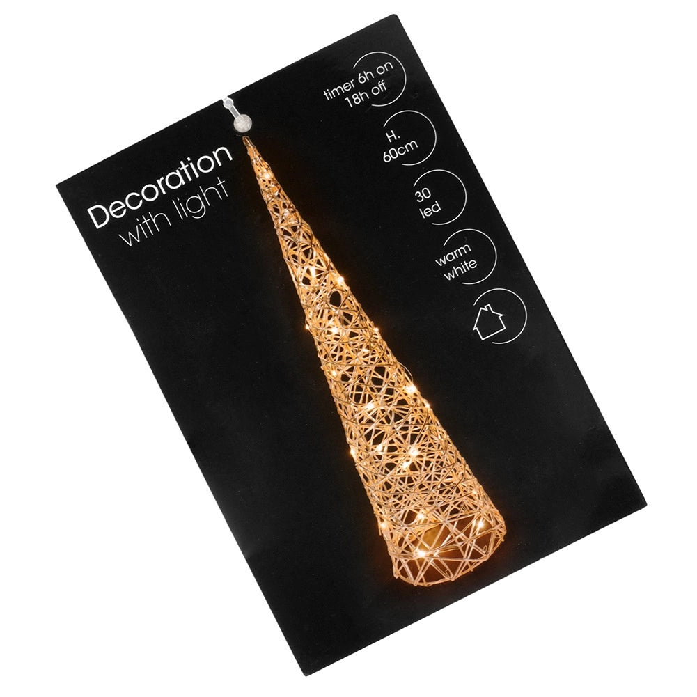 LED Christmas Cone Tree, Gold, 60 cm, Timer Function