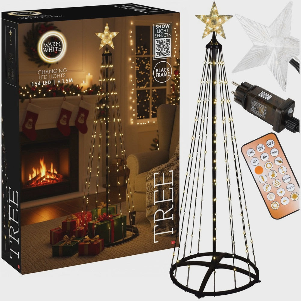 LED Christmas Cone Tree with Star, 150 cm, Outdoor Use