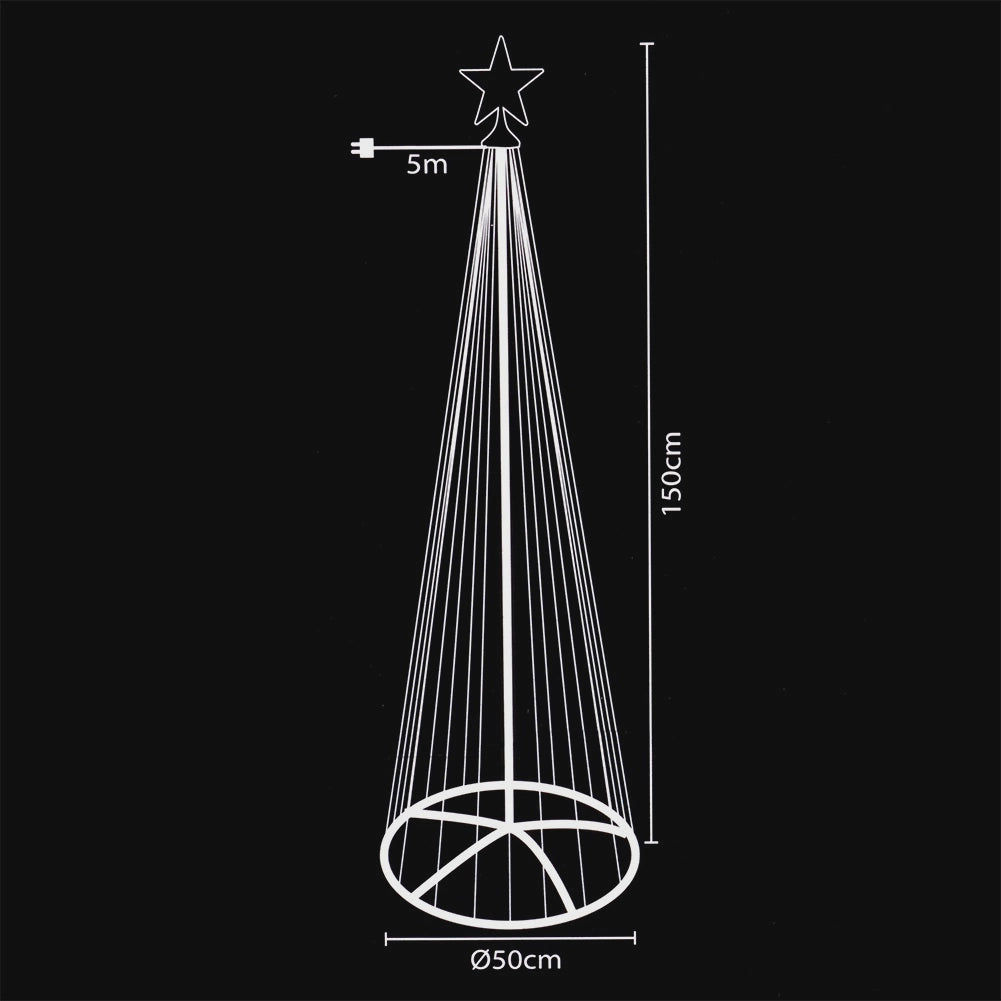 LED Christmas Cone Tree with Star, 150 cm, Outdoor Use