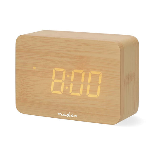 LED Digital Desk Alarm Clock, Wood, Snooze & Temp Display