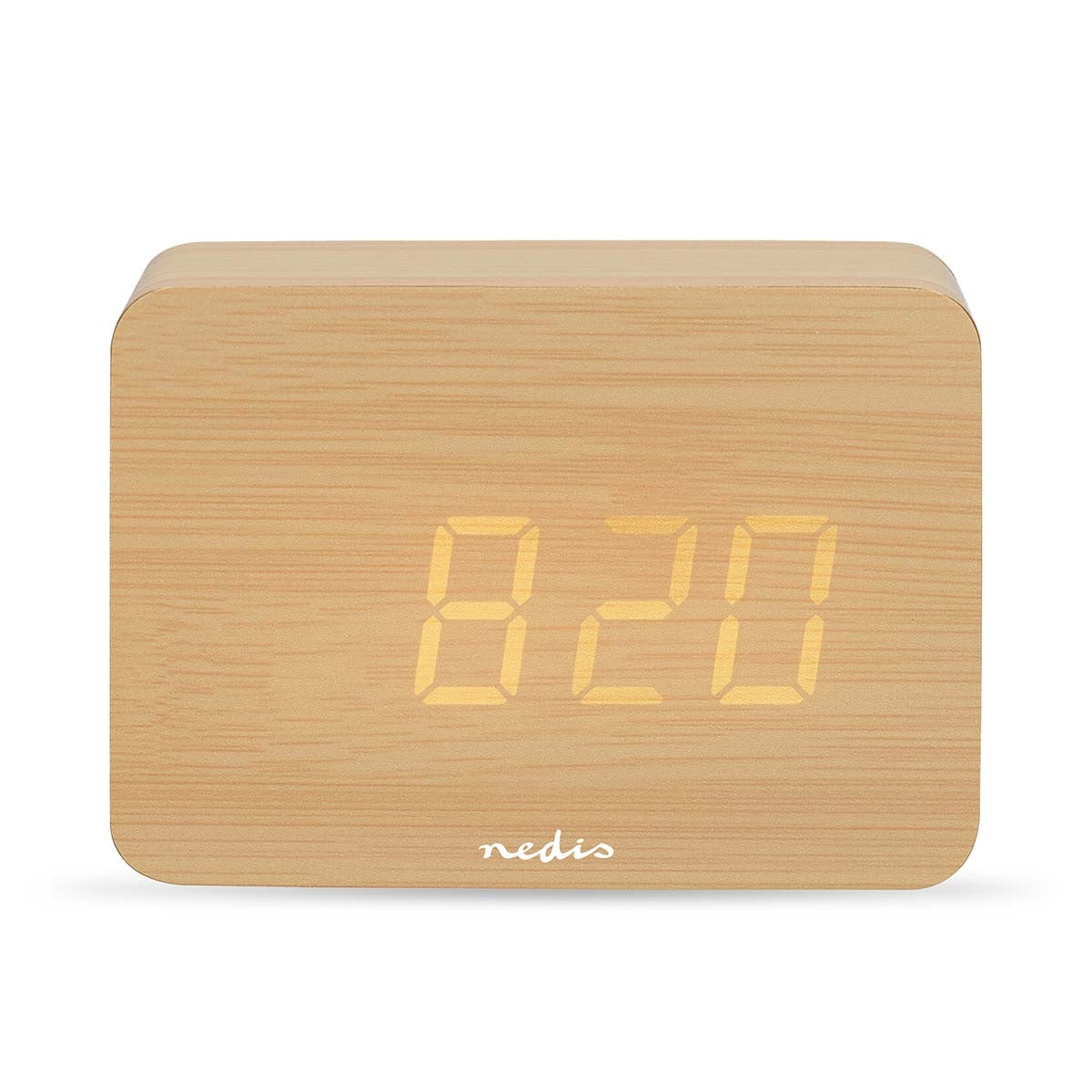 LED Digital Desk Alarm Clock, Wood, Snooze & Temp Display