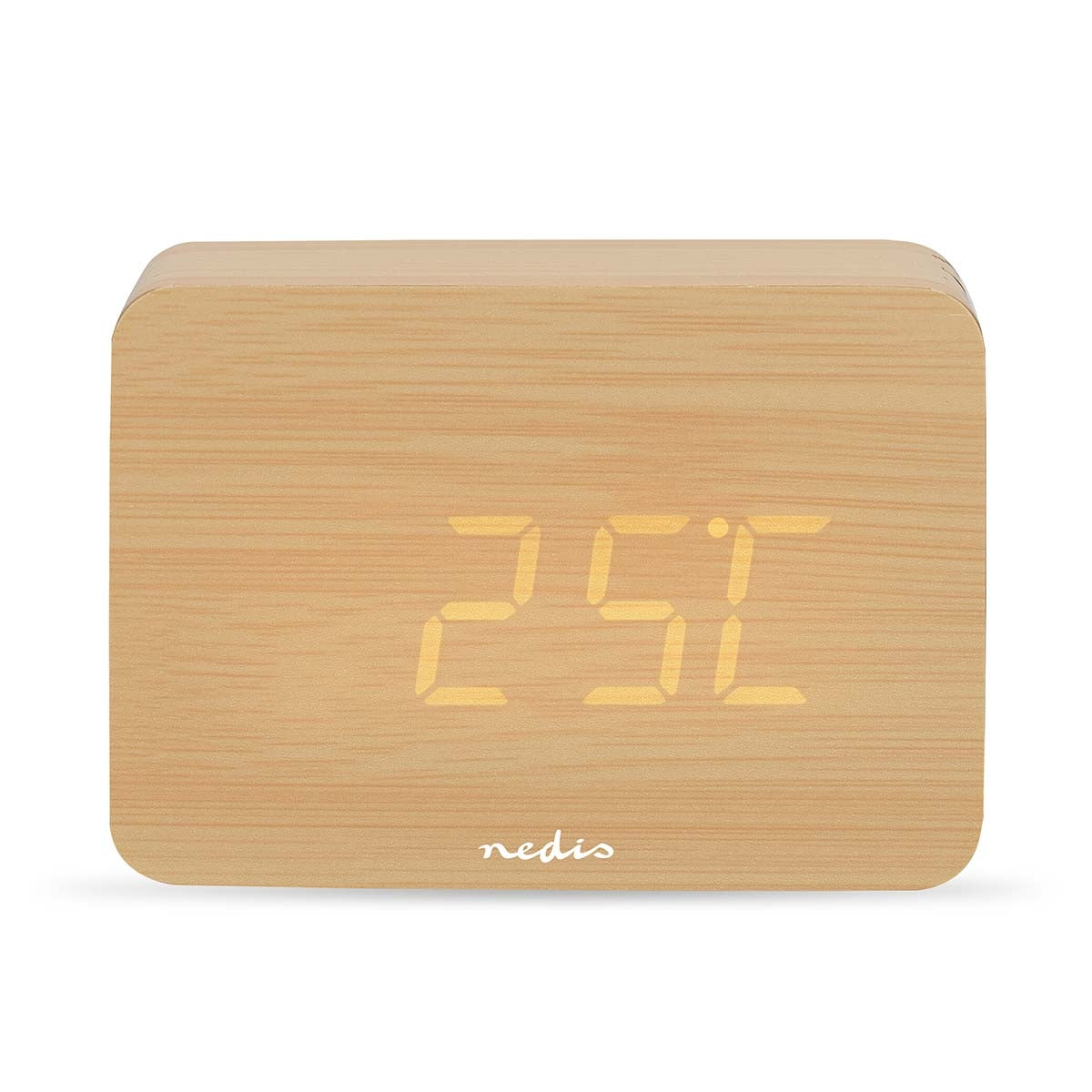 LED Digital Desk Alarm Clock, Wood, Snooze & Temp Display