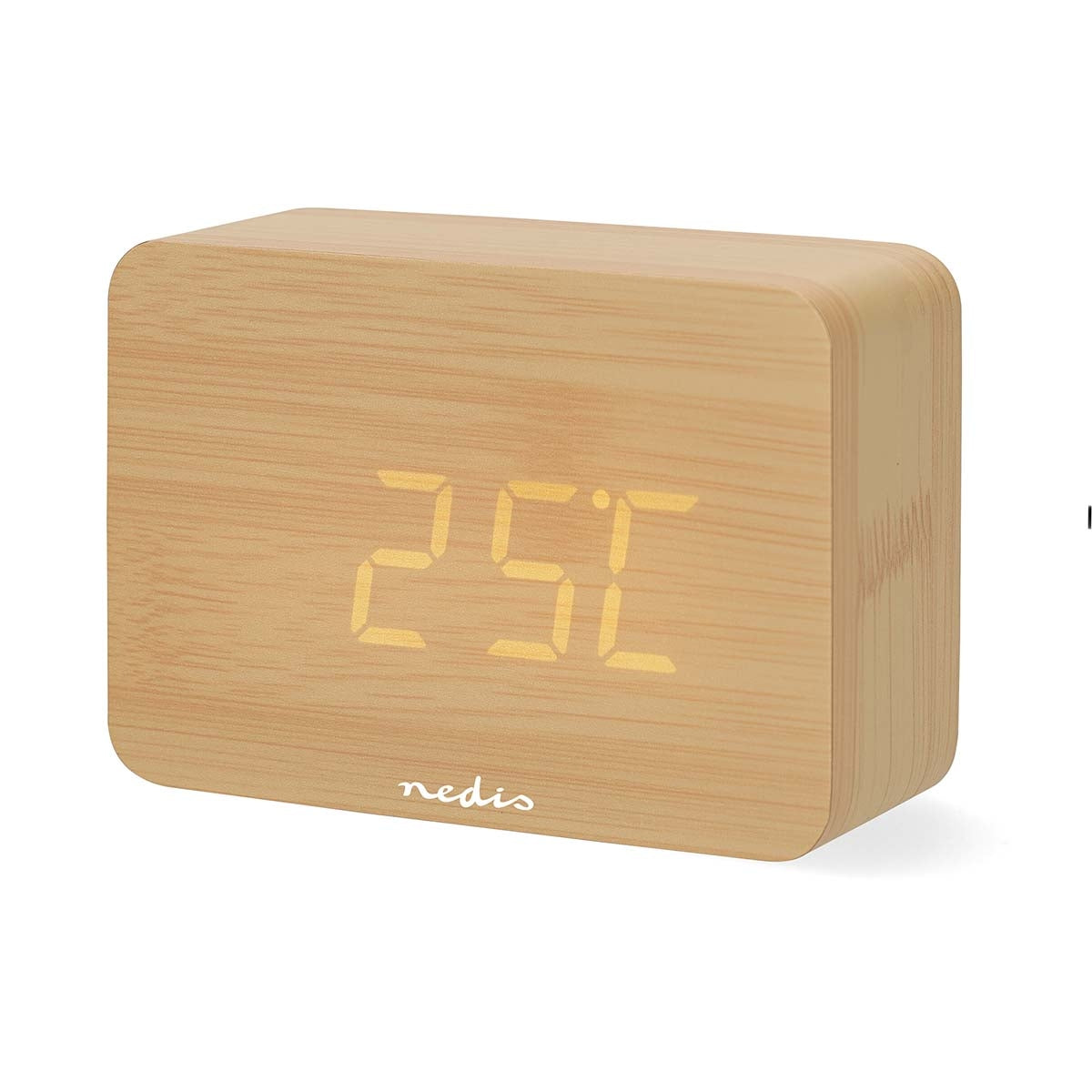 LED Digital Desk Alarm Clock, Wood, Snooze & Temp Display