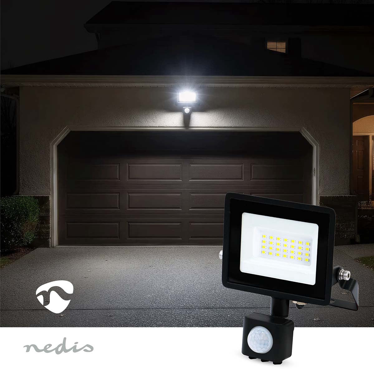 LED Floodlight with Motion Sensor, 20W, 1620 lm, 4000K