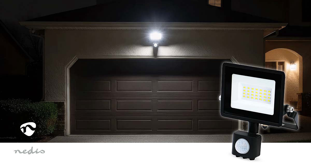 LED Floodlight with Motion Sensor, 20W, 1620 lm, 4000K