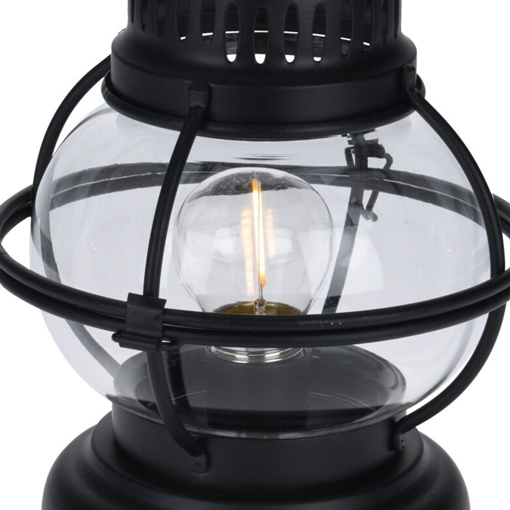 LED Lamp in Lantern form of Black Metal and Glass