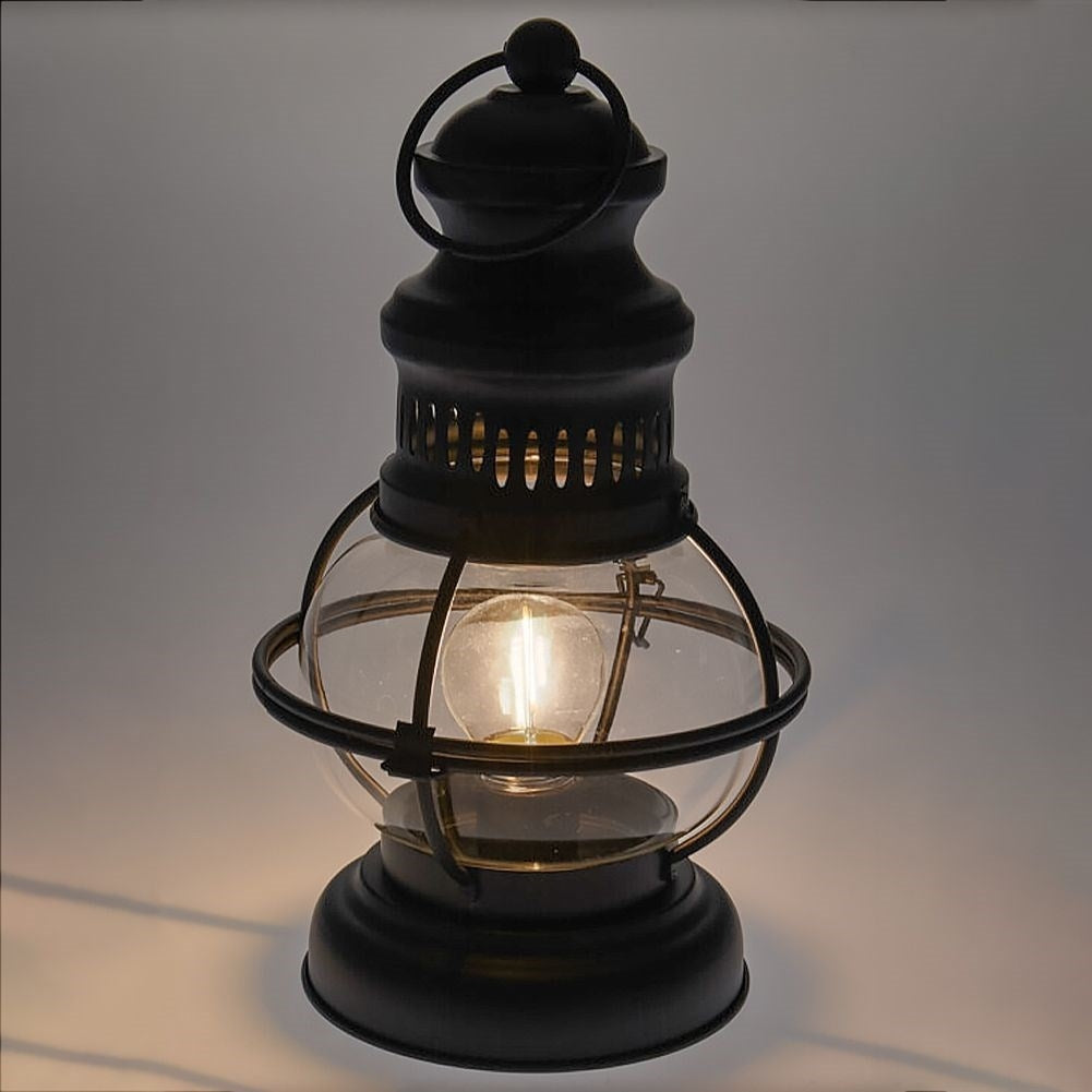 LED Lamp in Lantern form of Black Metal and Glass