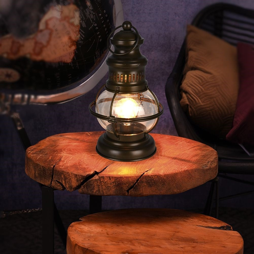 LED Lamp in Lantern form of Black Metal and Glass