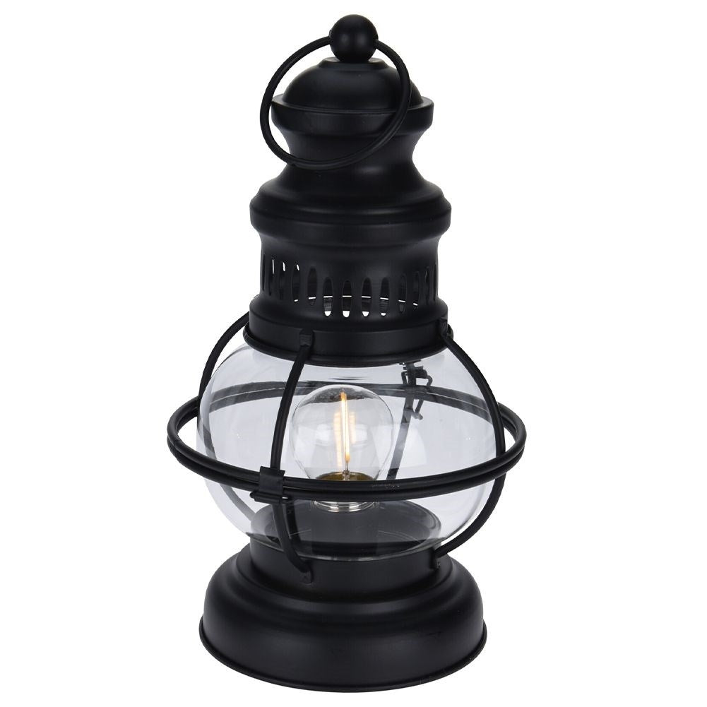 LED Lamp in Lantern form of Black Metal and Glass
