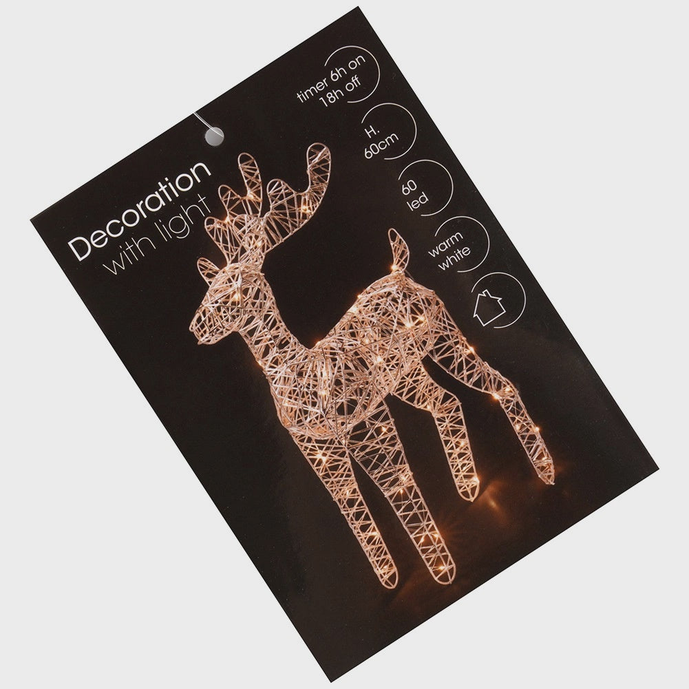 LED Lighted Reindeer, Gold, 60 cm, Battery-Powered