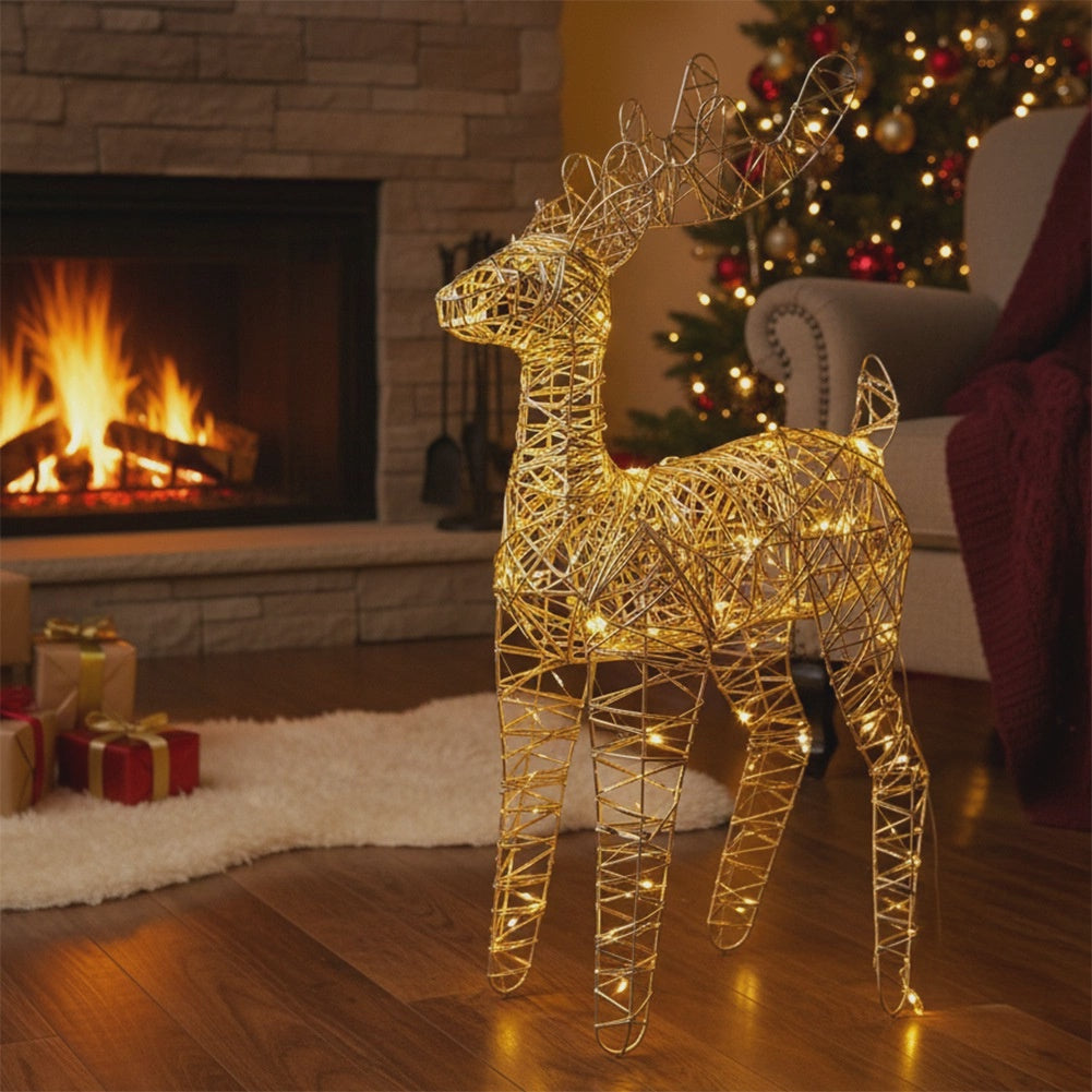 LED Lighted Reindeer, Gold, 60 cm, Battery-Powered