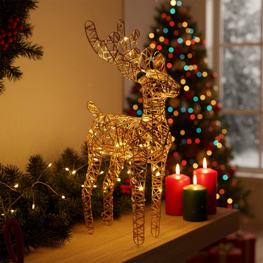 LED Reindeer Figurine, Gold, 30 LEDs, 37 cm, Timer