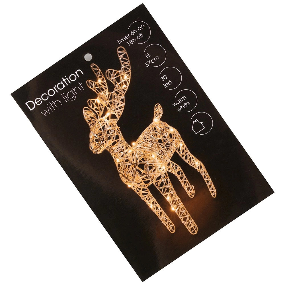 LED Reindeer Figurine, Gold, 30 LEDs, 37 cm, Timer