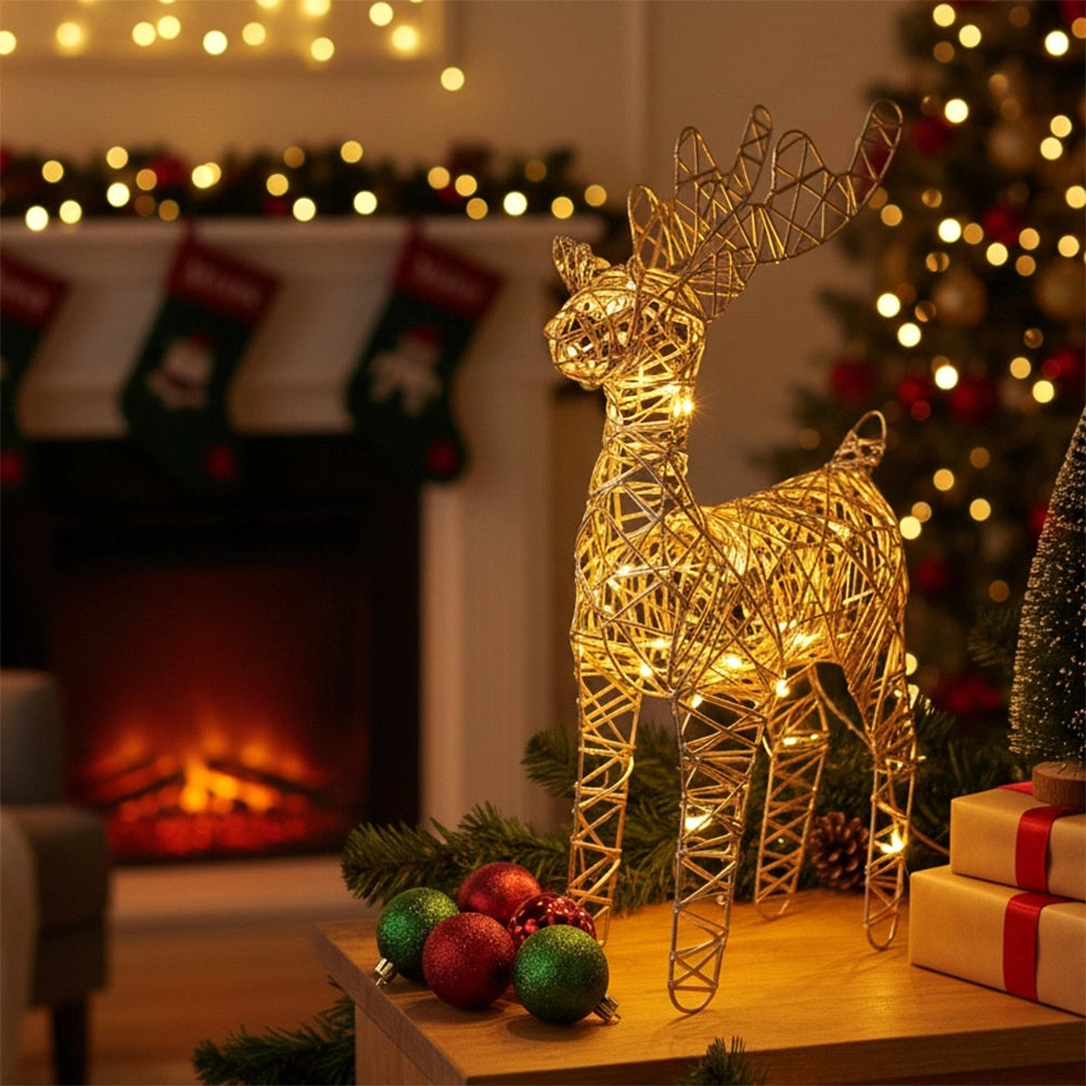LED Reindeer Figurine, Gold, 34 cm, Timer Function