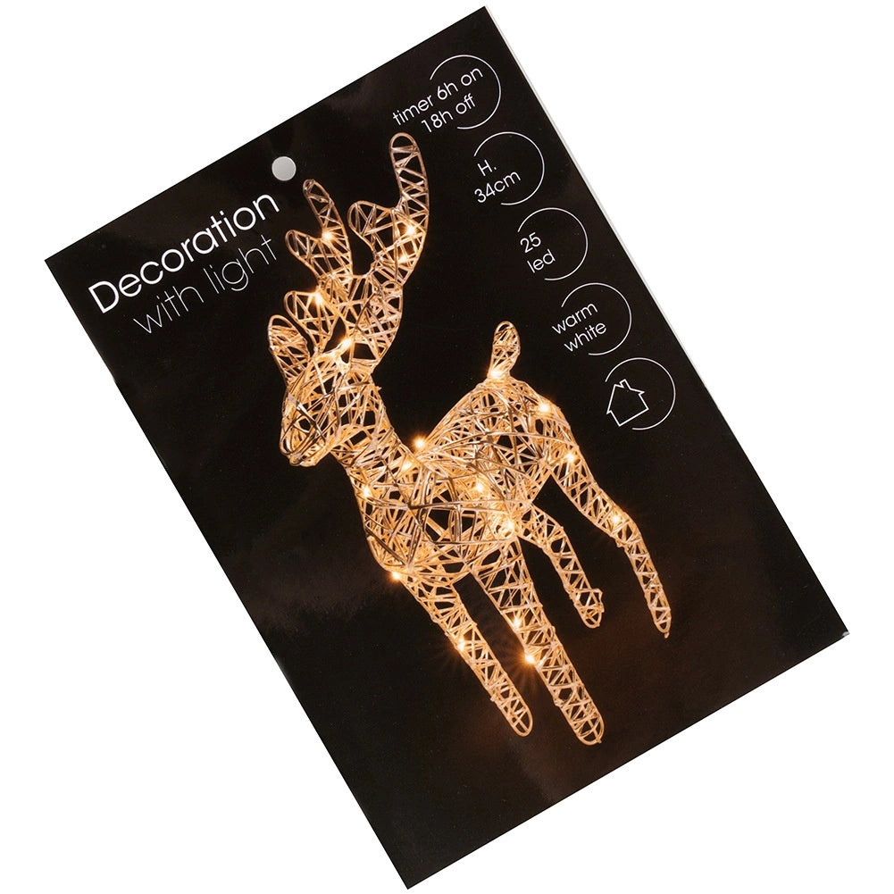 LED Reindeer Figurine, Gold, 34 cm, Timer Function