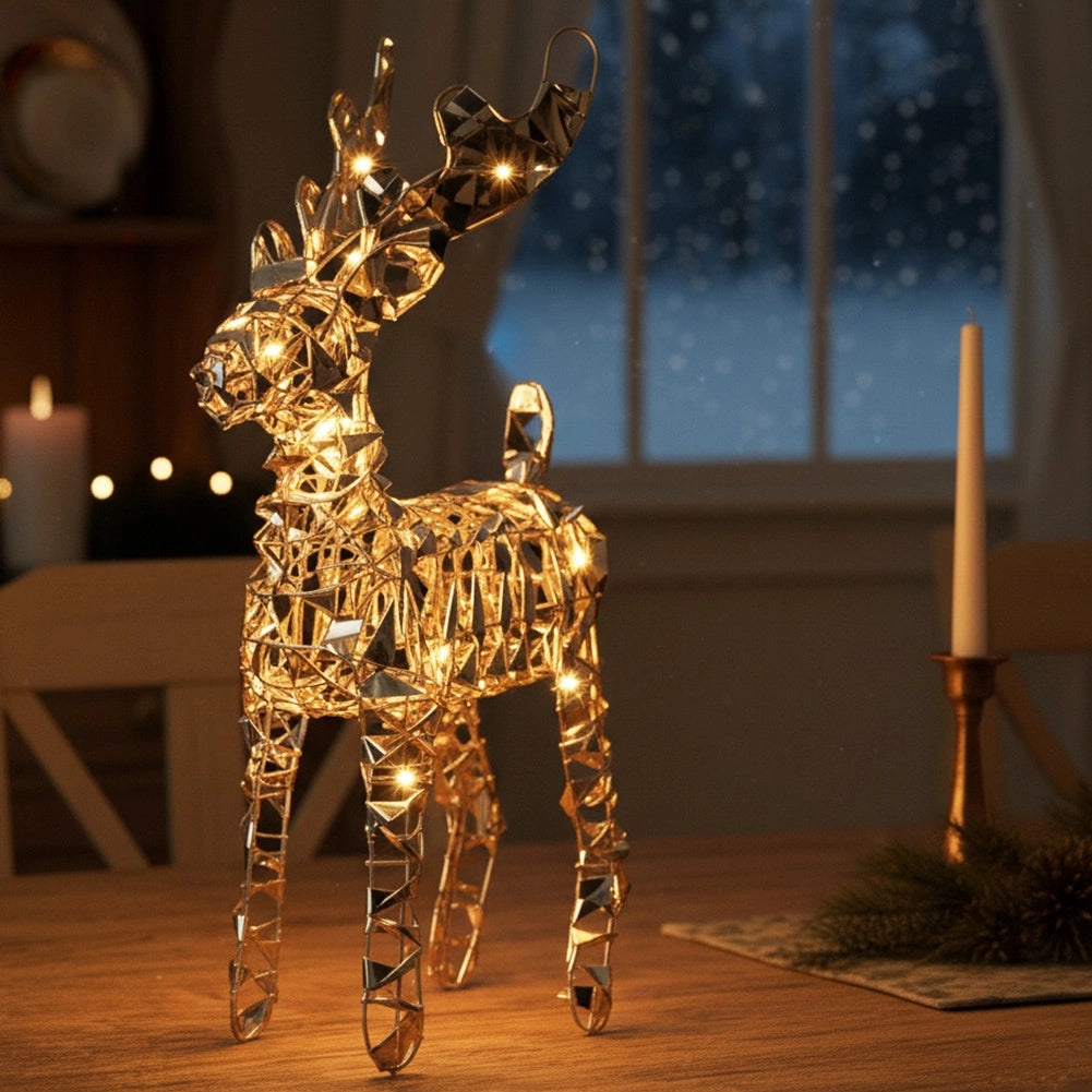 LED Reindeer Figurine, Gold, 50 Lights, 37 cm