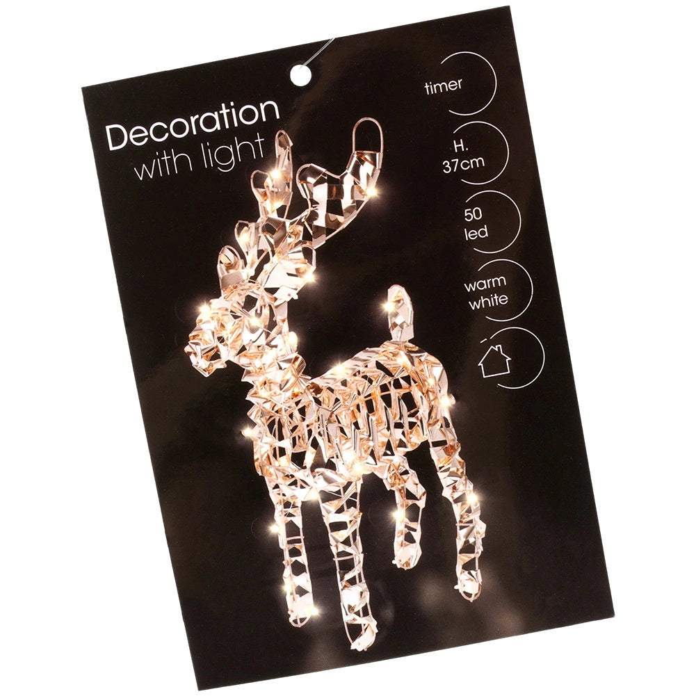 LED Reindeer Figurine, Gold, 50 Lights, 37 cm