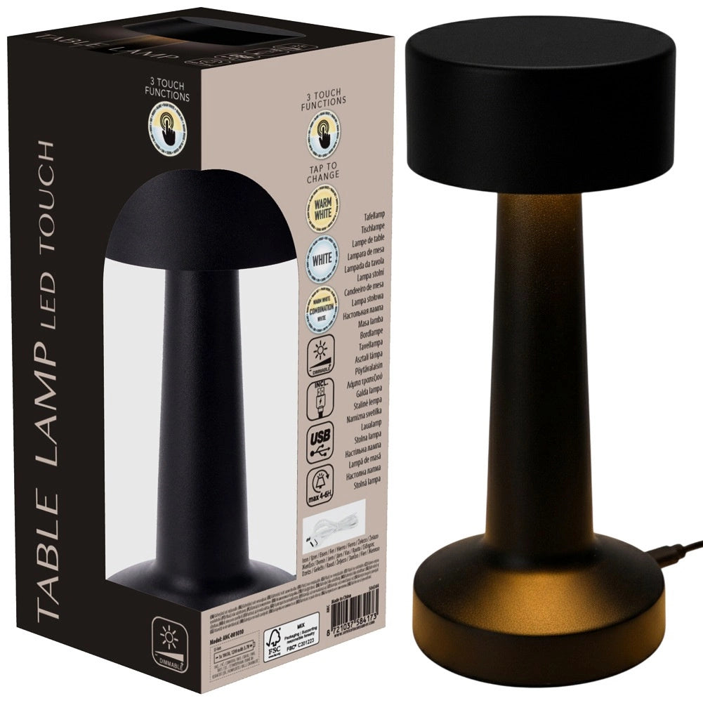 LED Table Lamp, Black, 3 Modes, Battery Powered