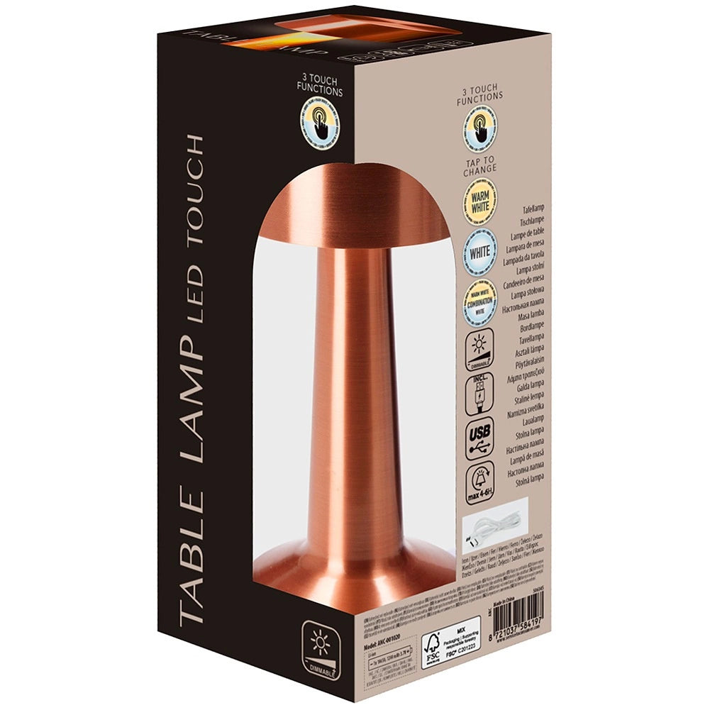 LED Table Lamp, Copper, 3 Modes, Battery-Powered, 21 cm