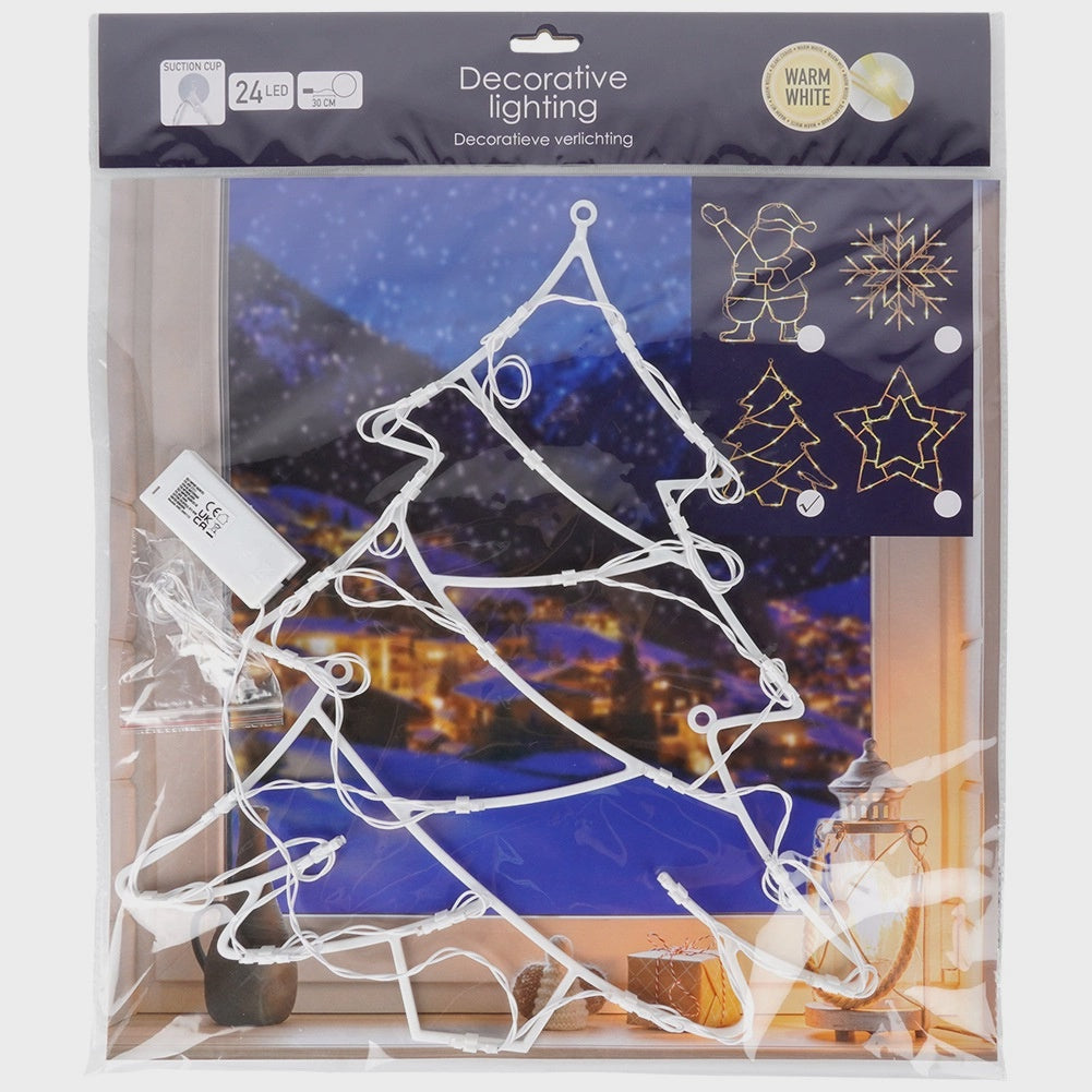 LED Window Tree Light, 24 LEDs, 36x41 cm, Battery-Powered