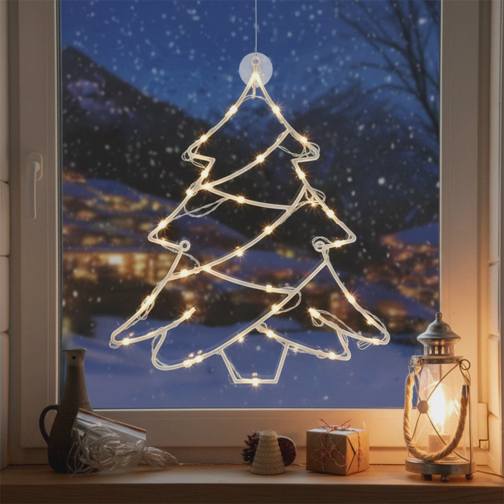 LED Window Tree Light, 24 LEDs, 36x41 cm, Battery-Powered