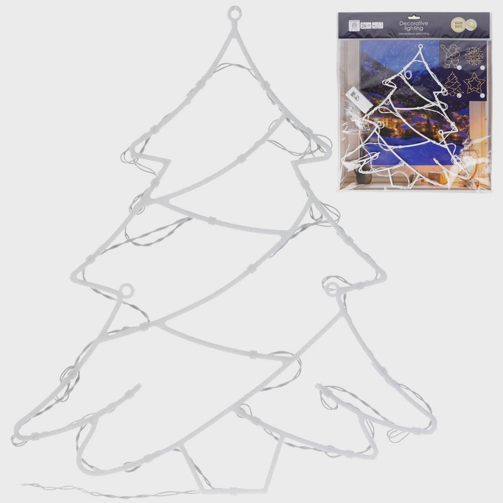 LED Window Tree Light, 24 LEDs, 36x41 cm, Battery-Powered