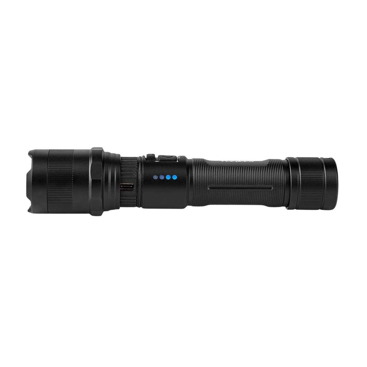 LED flashlight | Battery powered | 3.7 V DC | 10 W| Built-in lithium ion | batteries included | Rechargeable | Indicated luminous flux: 1000 lm | Lighting range: 110 m | Beam angle: 9.5 °