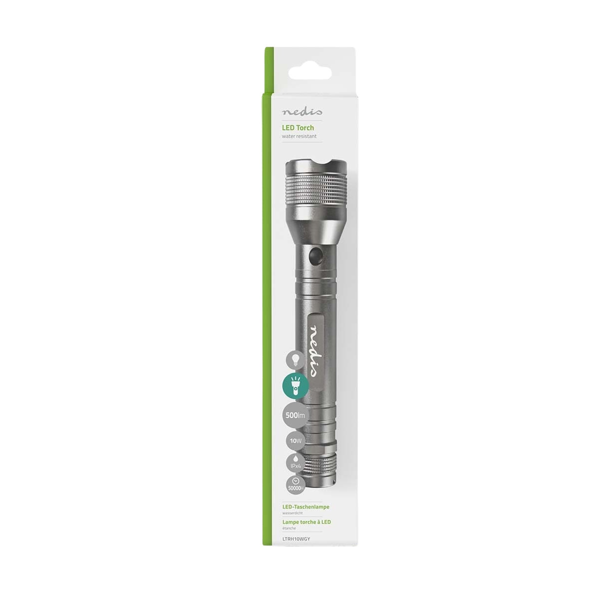 LED flashlight | Battery powered | 4.5 V DC | 10 W| 3x C/LR14 | Indicated luminous flux: 500 lm | Lighting range: 250 m | Beam angle: 9.5 °
