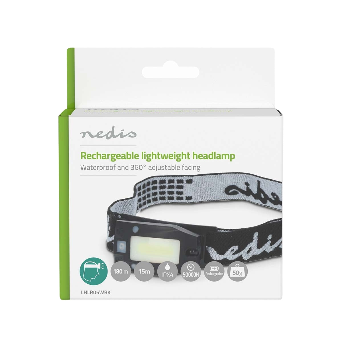 LED head light | Battery powered / USB power | 3.7 V DC | batteries included | Rechargeable | Indicated luminous flux: 180 lm | Lighting range: 20 m