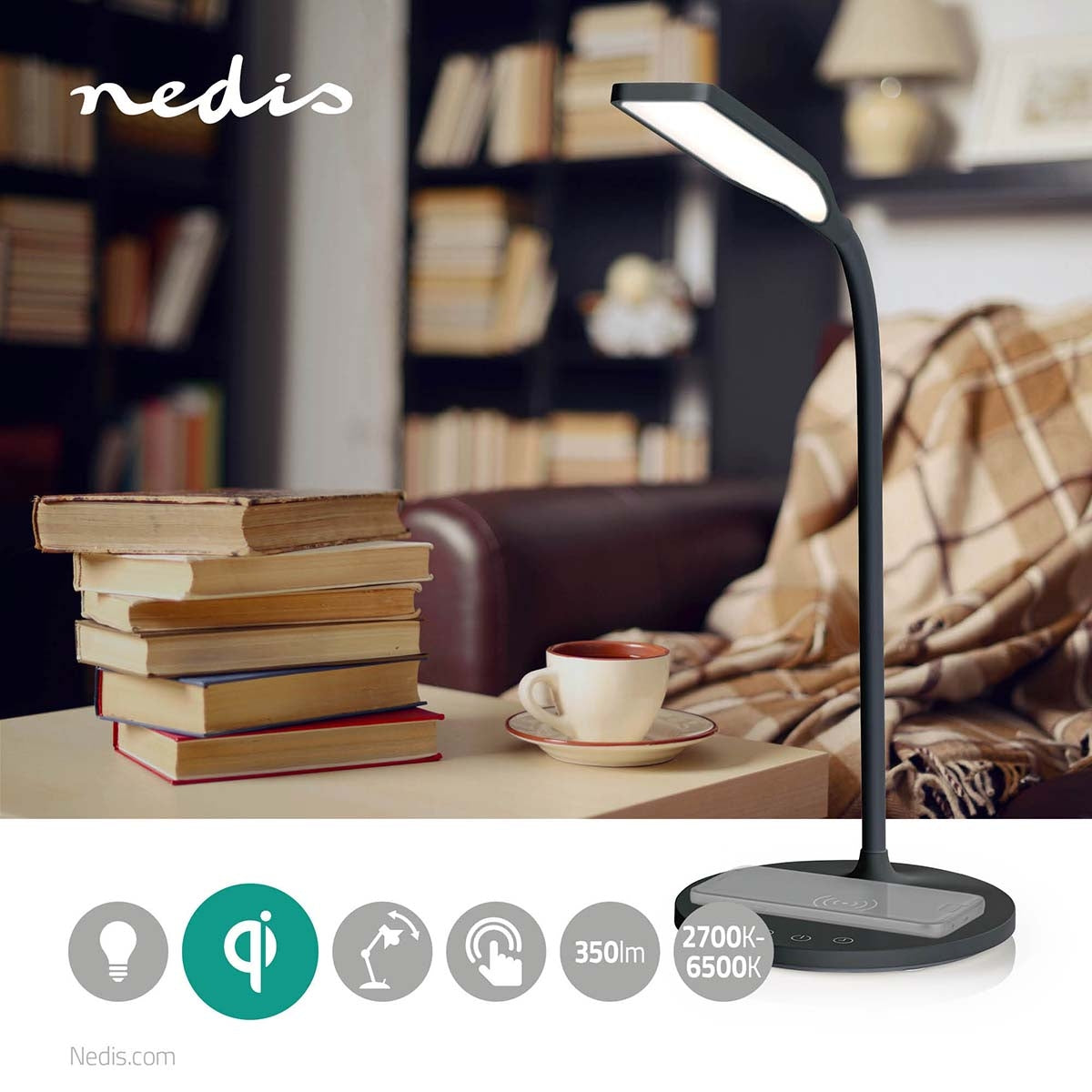 LED lamp with wireless charger | Dimmer - On device | LED / Qi | 10 W| With dimming | Cold White / Natural White / Warm White | 2700 - 6500 K