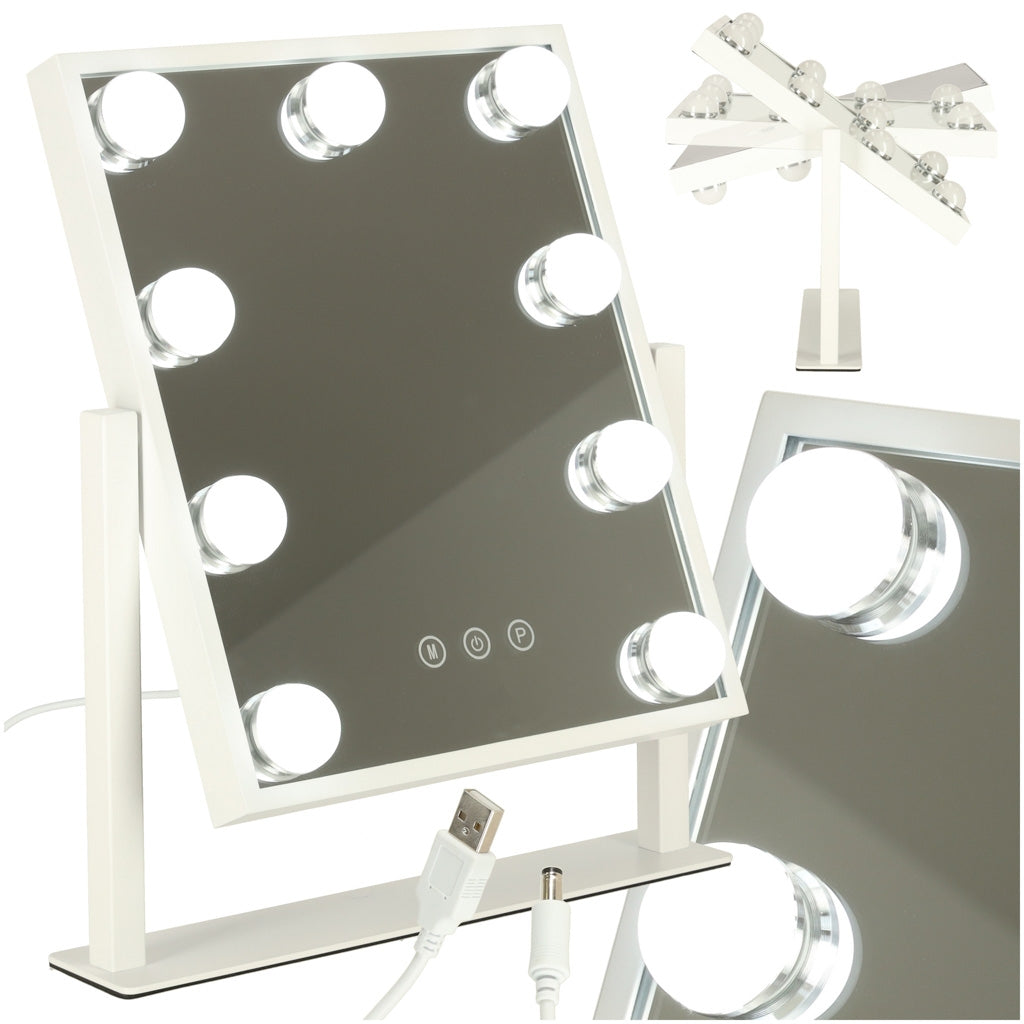 LED make-up mirror with USB bulbs 25x30cm