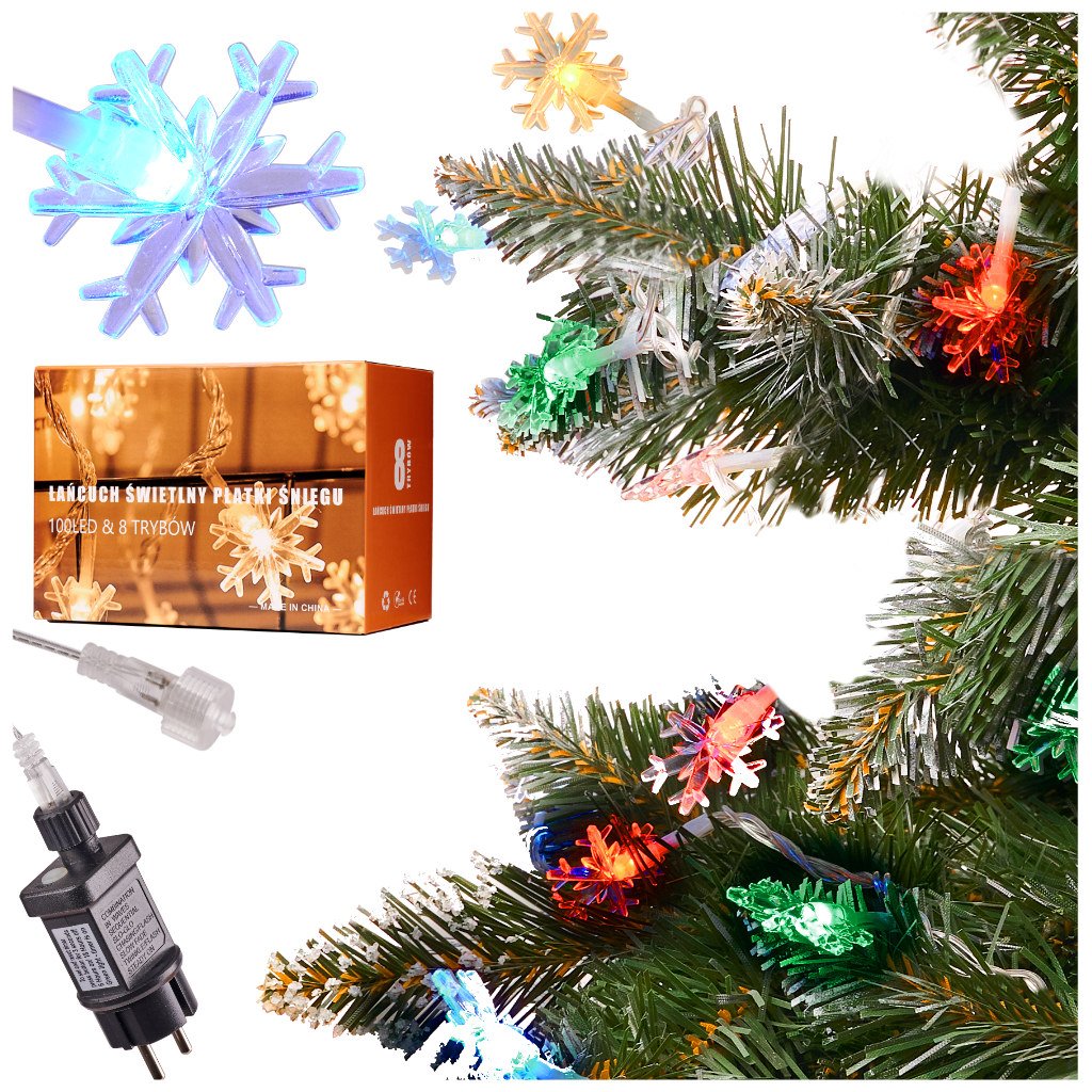 LED snowflake chain lights 10m 100LED multicolour
