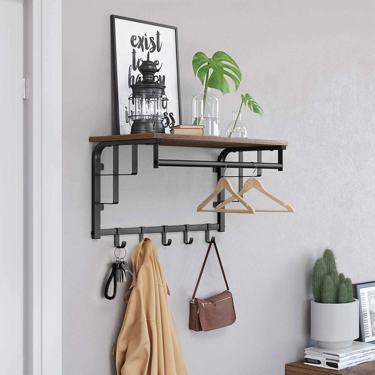 LOFT wooden shelf with clothes hangers