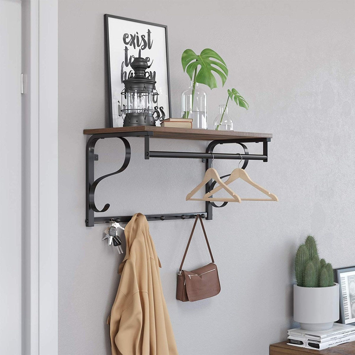 LOFT wooden shelf with clothes hangers