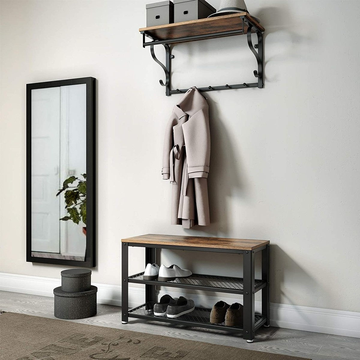 LOFT wooden shoe cabinet with shelf and seat