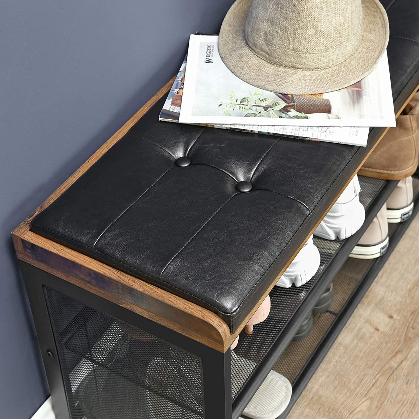 LOFT wooden shoe cabinet with shelf and seat