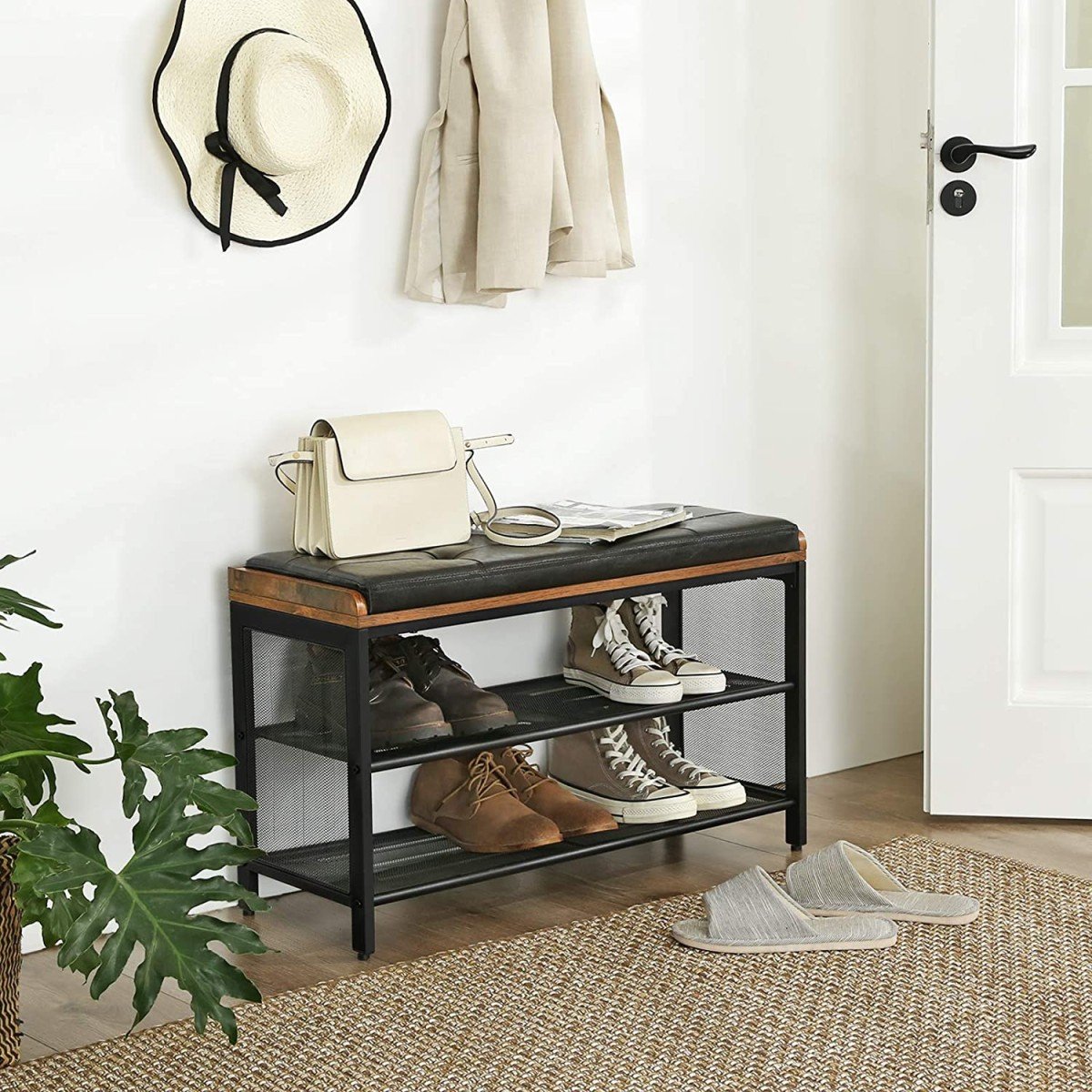 LOFT wooden shoe cabinet with shelf and seat