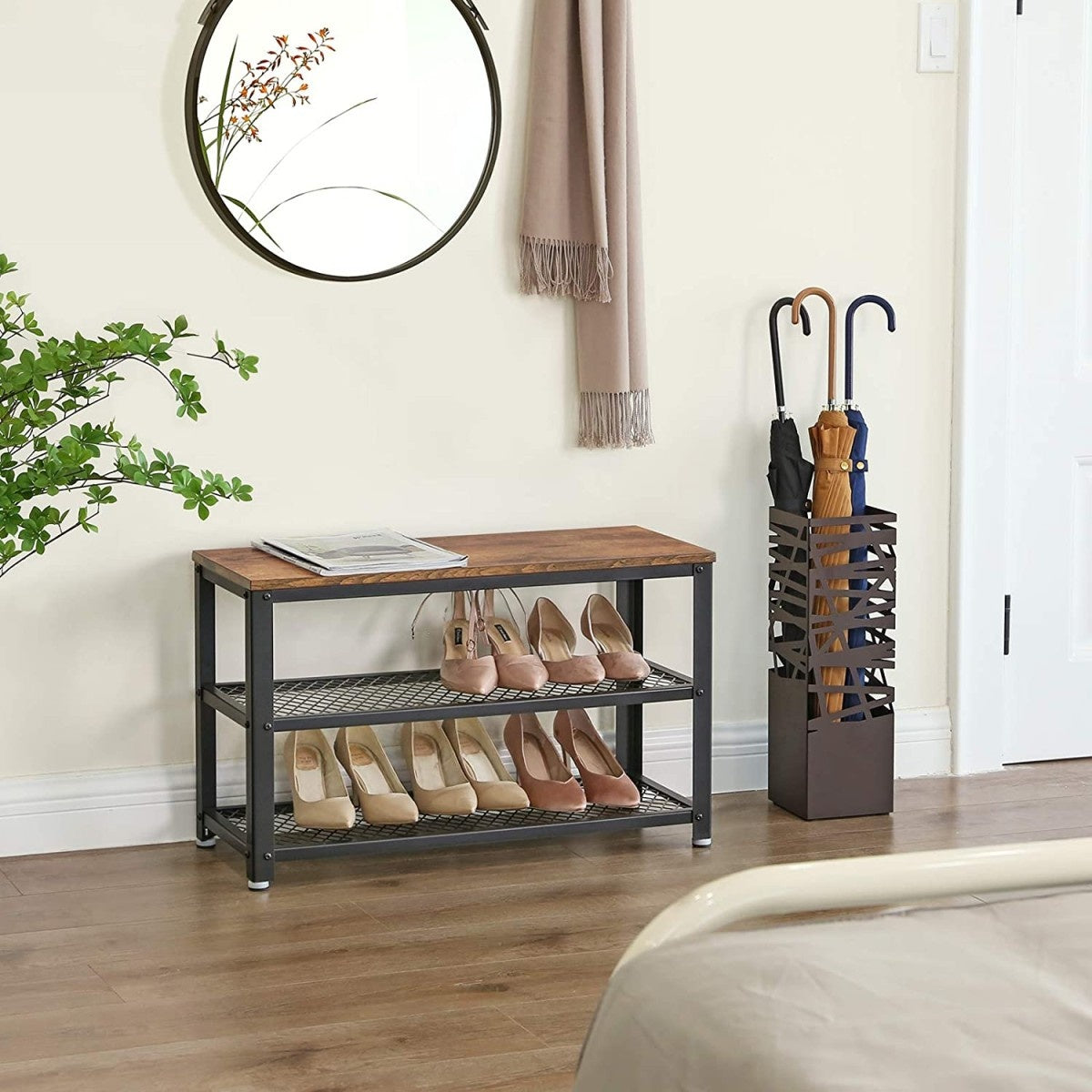 LOFT wooden shoe cabinet with shelf and seat