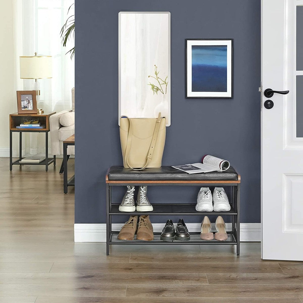 LOFT wooden shoe cabinet with shelf and seat