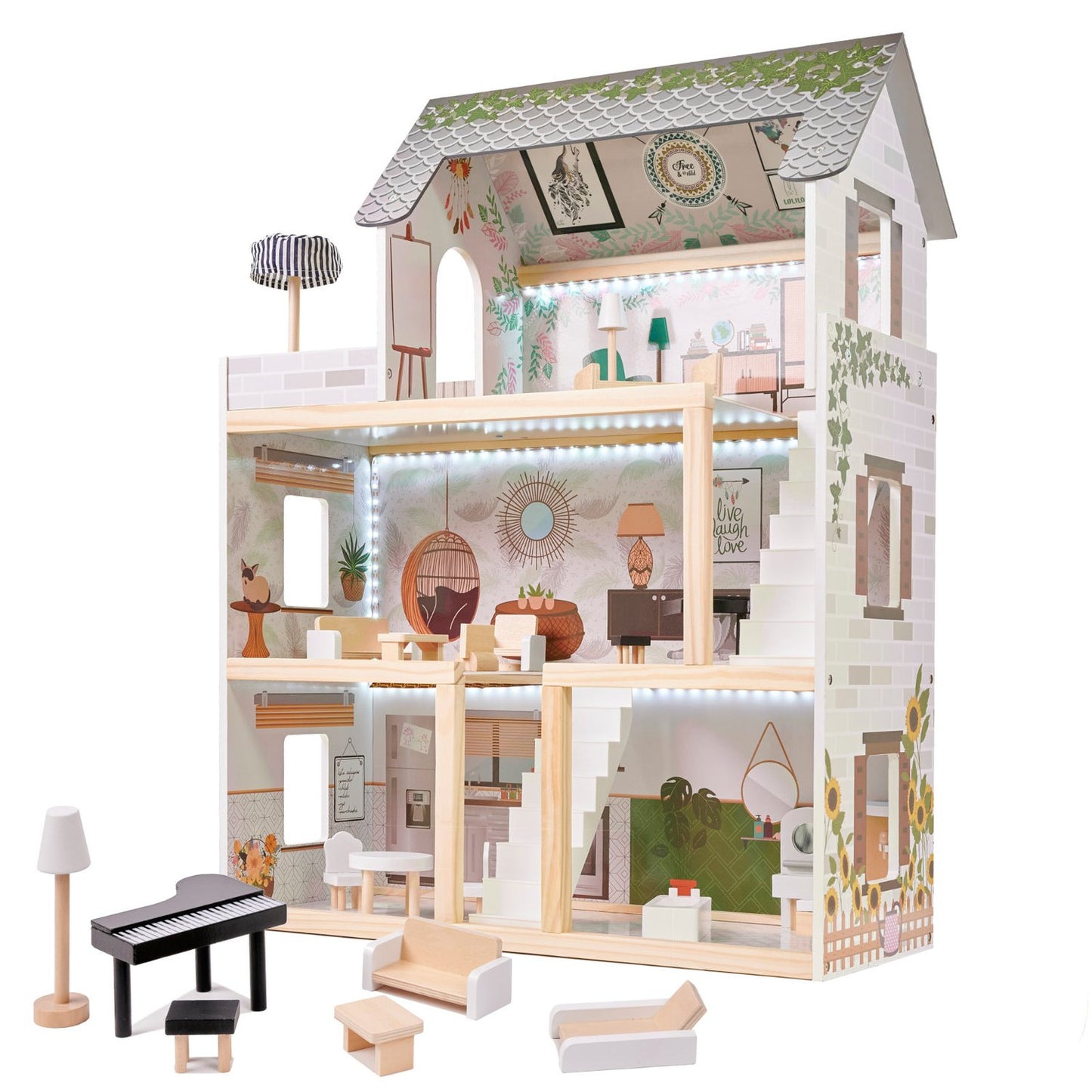 LULILO wooden dolls' house FLORO boho LED
