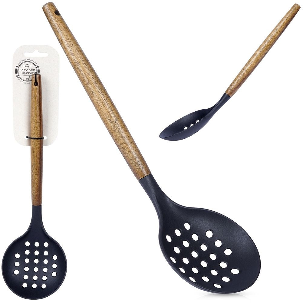 Ladle in durable acacia wood for easy skimming and serving