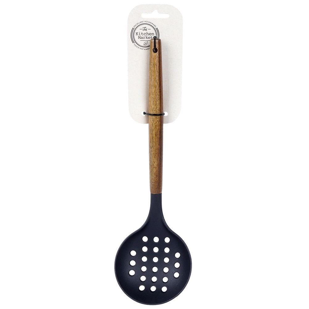 Ladle in durable acacia wood for easy skimming and serving