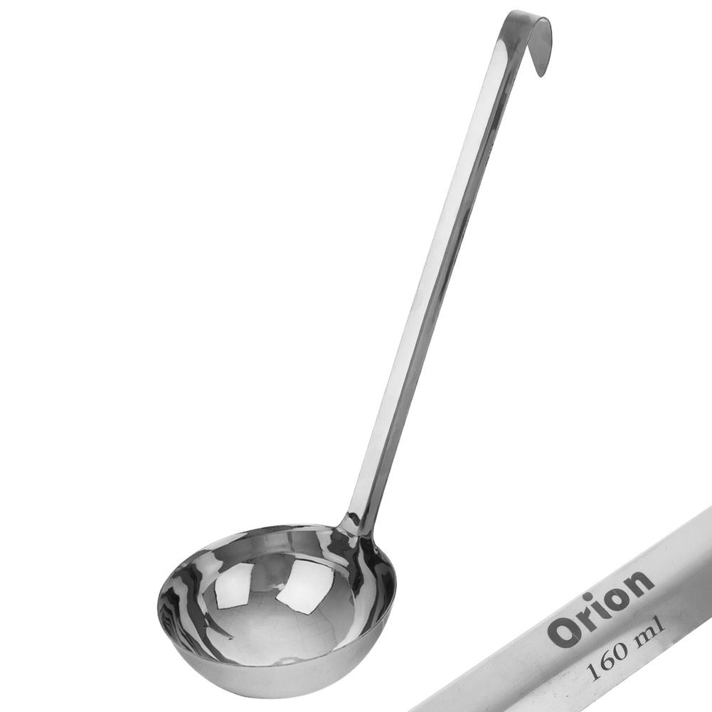 Ladle spoon in stainless steel with suspension for soups and sauces