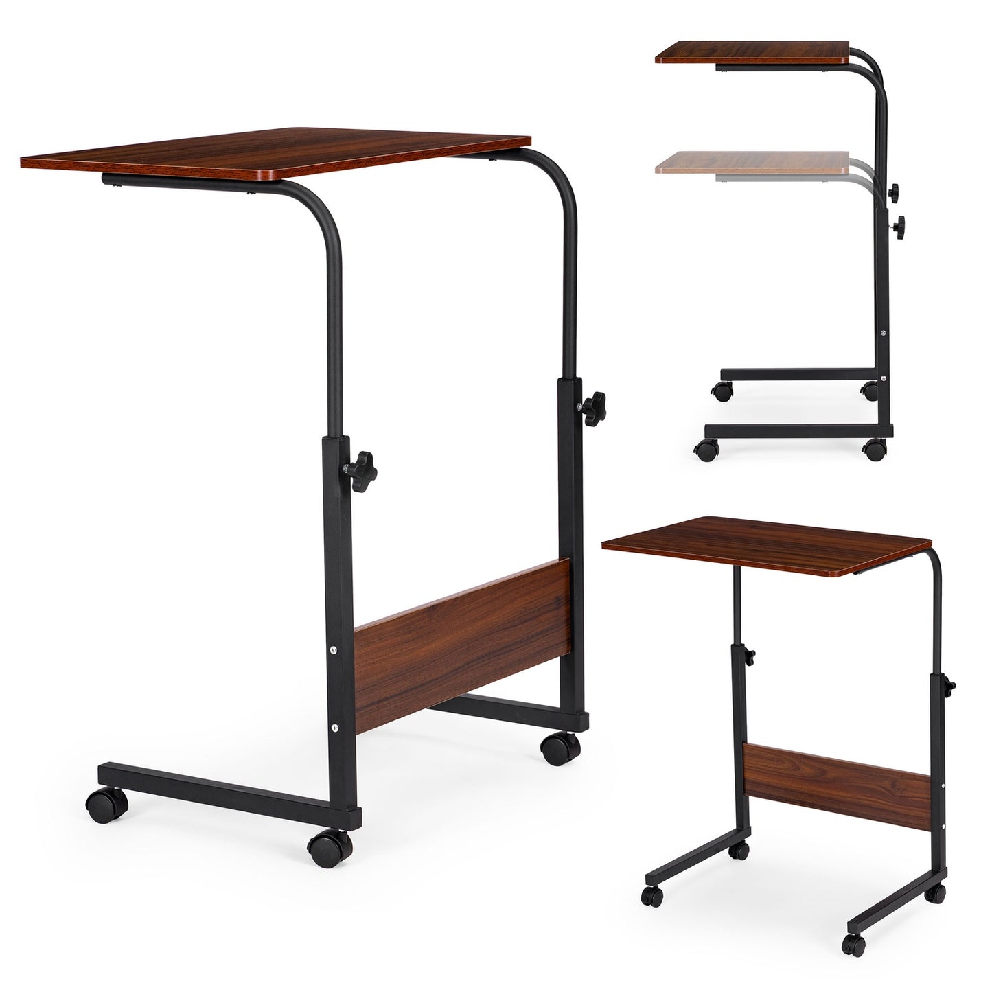 Laptop Table with Wheels – Dark Brown Side Desk