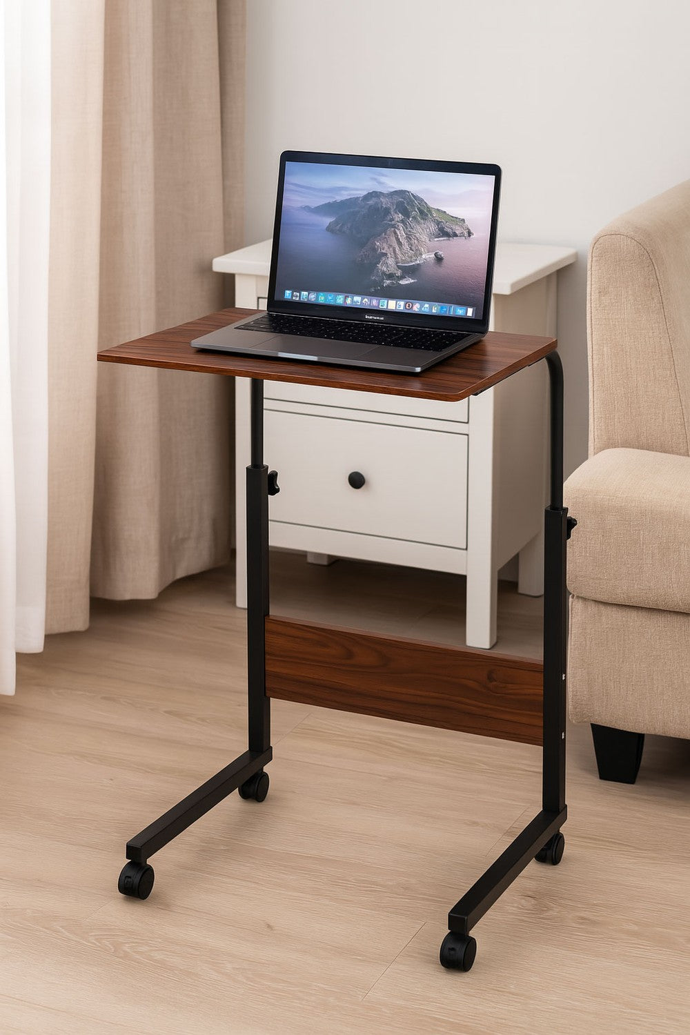 Laptop Table with Wheels – Dark Brown Side Desk