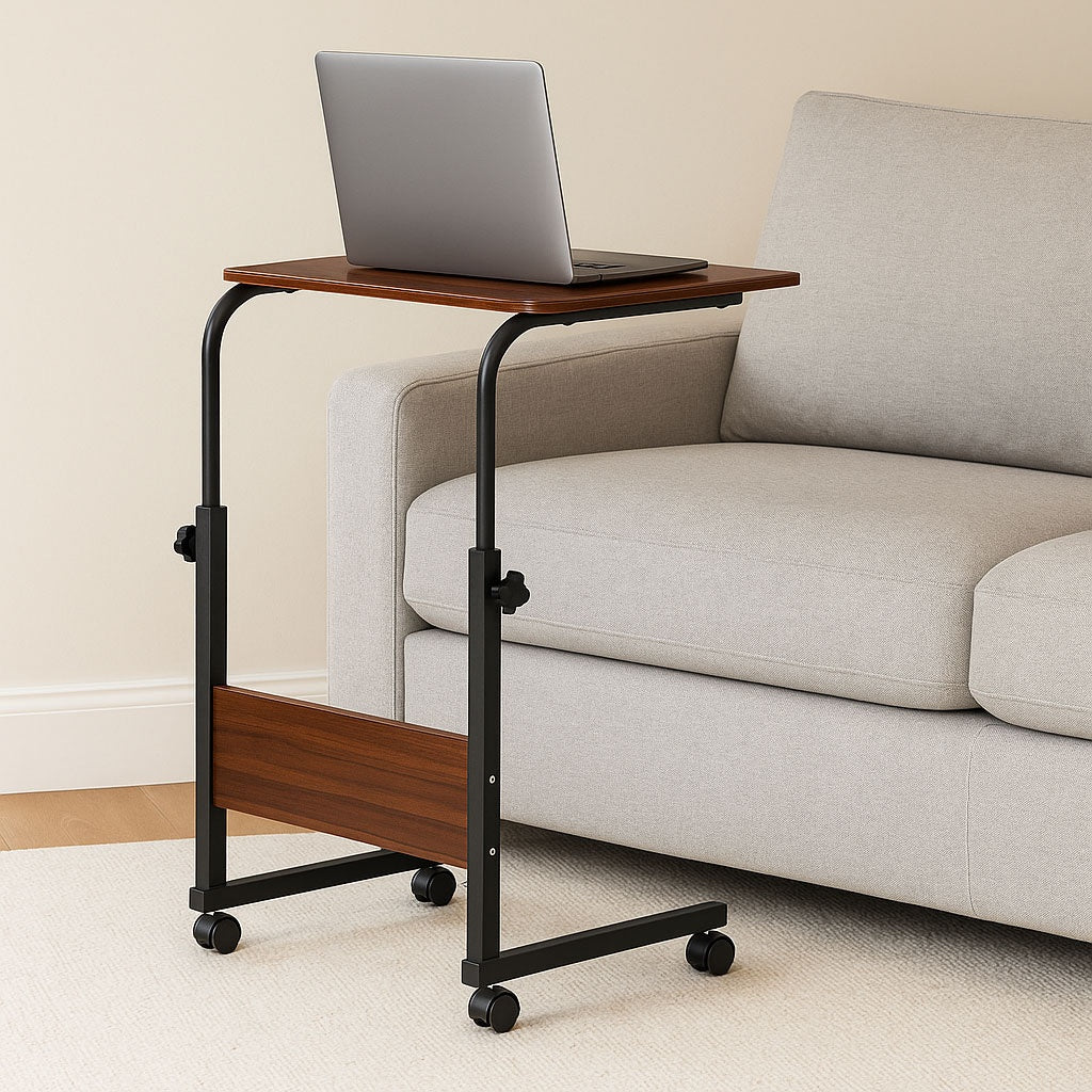 Laptop Table with Wheels – Dark Brown Side Desk
